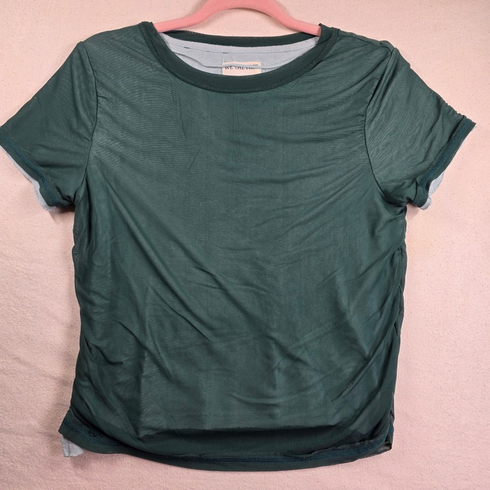 Free People We The Free Green Mesh Layered Short Sleeve Tee Shirt Medium
